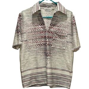 VTG Lilly Daché Mens Short Sleeve Popover Shirt M Disco Dagger Polyester Grandpa